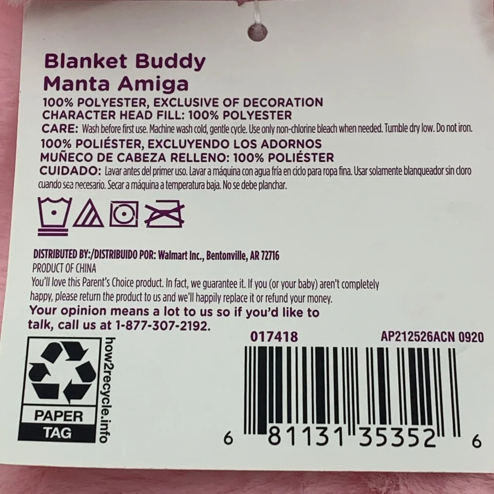 NWT Parents Choice Blanket Buddy Pink Unicorn Lovey Baby Blanket 12